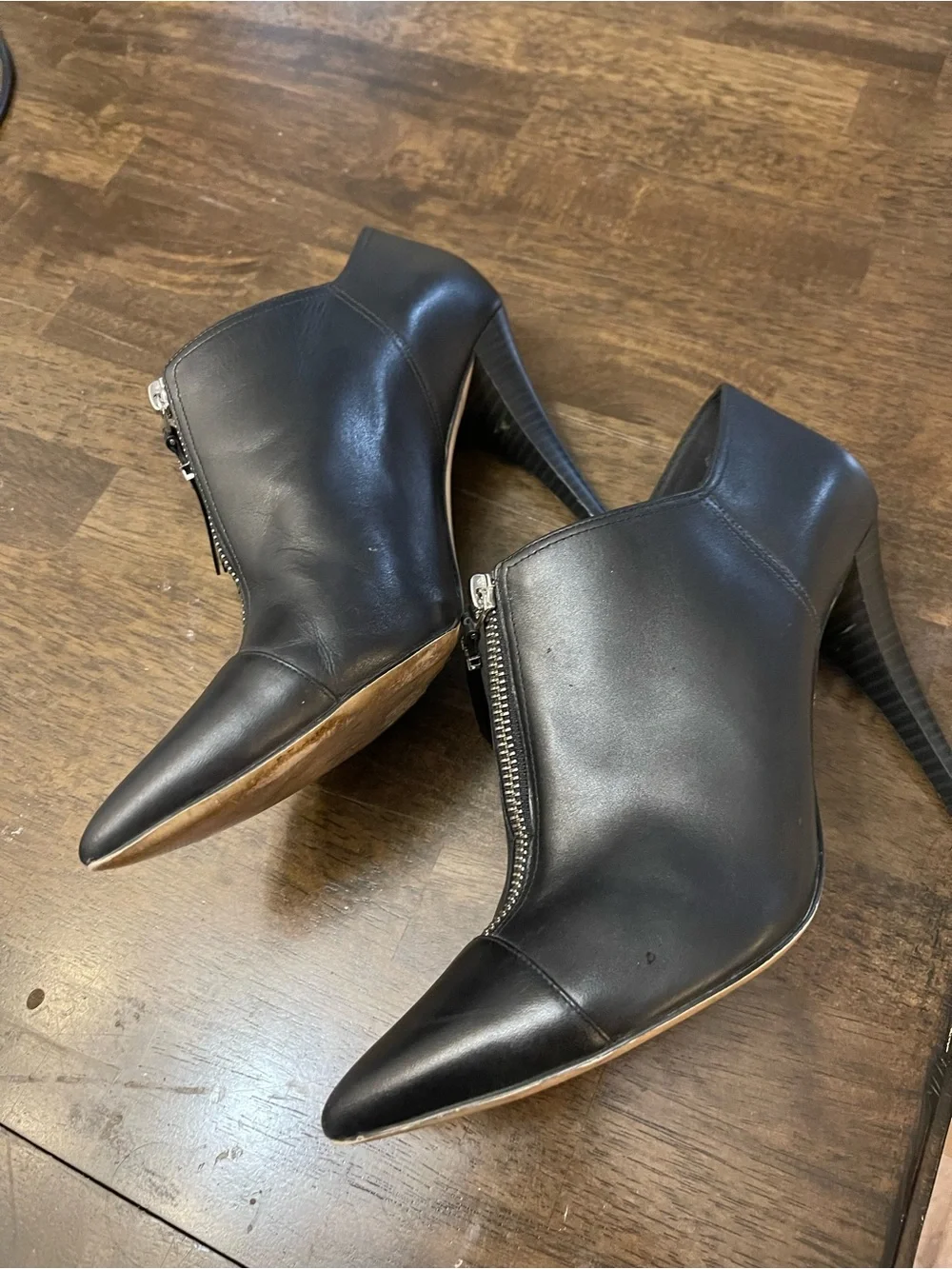 Michael Kors Black Leather Pointed Toe Zip Ankle Booties